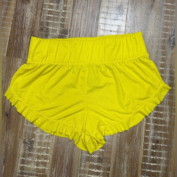 Free People Movement Featherweight Layering Ruffle Shorts Dandelion Neon Yellow - Picture 3 of 5